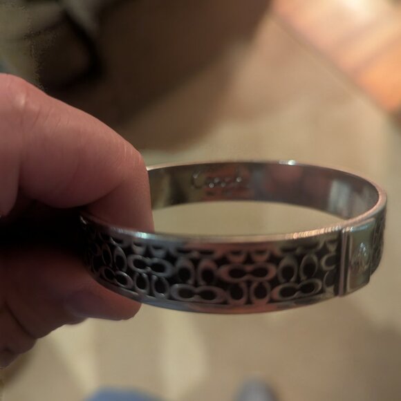 Authentic Coach Silver Tone Black C Signature 1/2 inch Bangle Bracelet - Picture 4 of 8